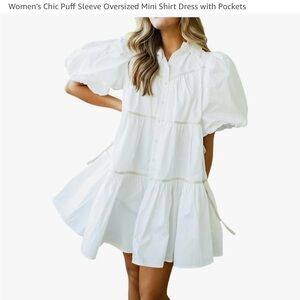Women's White Puff Sleeve Mini Dress